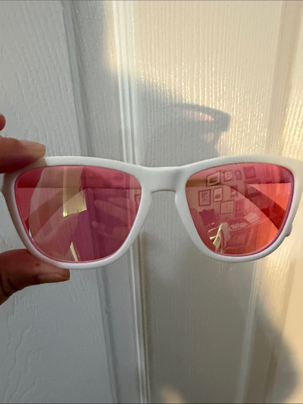 Goodr White Frame Sunglasses with Pink Mirrored Lenses